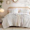 INK+IVY King Comforter Set, Boho Comforters, Breathable Cotton Bed Set, All Season Modern Chenille Tufted Comforter with Farmhouse Bedding Flare, Gifts for Women, Ivory 3 Piece