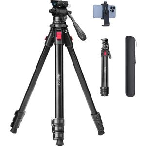 Travel Tripod, 68" Camera Fluid Tripod Lightweight Aluminum Portable for DSLR/SLR Cameras, Video Camcorders, Action Cameras, Phones, Telescopes...11lbs (TM66-FB1)