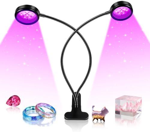 YGS-Tech LED Black Light Dual Head, 10W UV Resin Light Fixture with Clamp, 395-405nm UV Gooseneck Lamp USB Powered for Blacklight Party, Stage Lighting, Resin Cure, 3D Print, Glow in The Dark