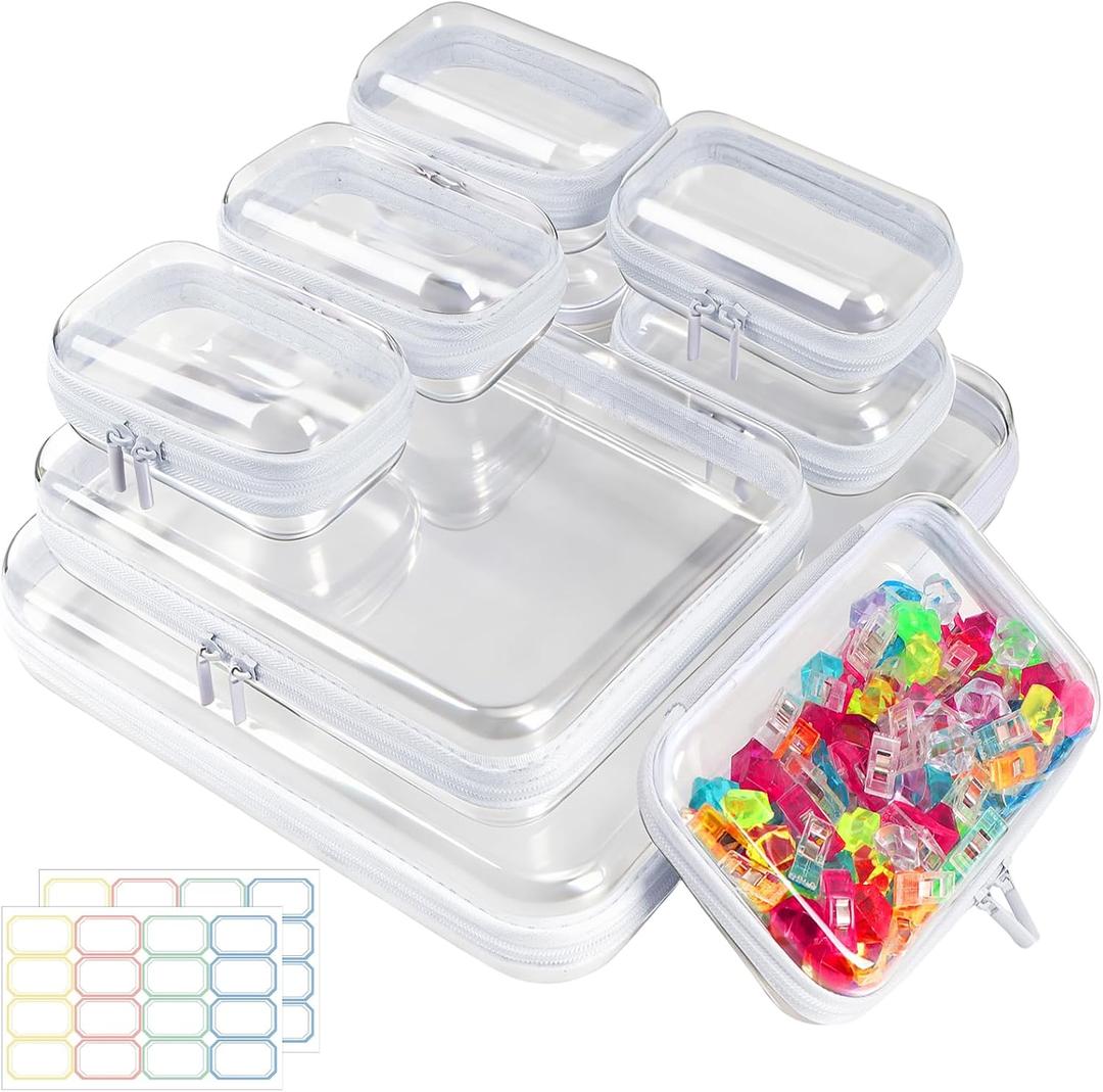 9 Pack Clear Hard Shell Zipper Case,Waterproof Toiletry Cosmetic Bag,Toy Organizers Storage Box,Diaper Bag Organizer,Pencil Case,Clear Plastic Zipper Pouches for Office Home Storage(1XL,1L,1S,6Mini)