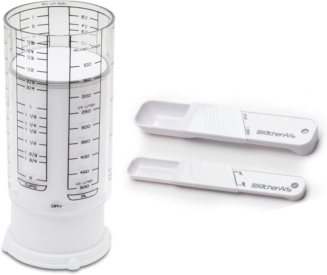 KitchenArt Adjustable Measuring Tool Set, Includes Adjustable Teaspoon, Tablespoon, and 2 Cup Measuring Cup