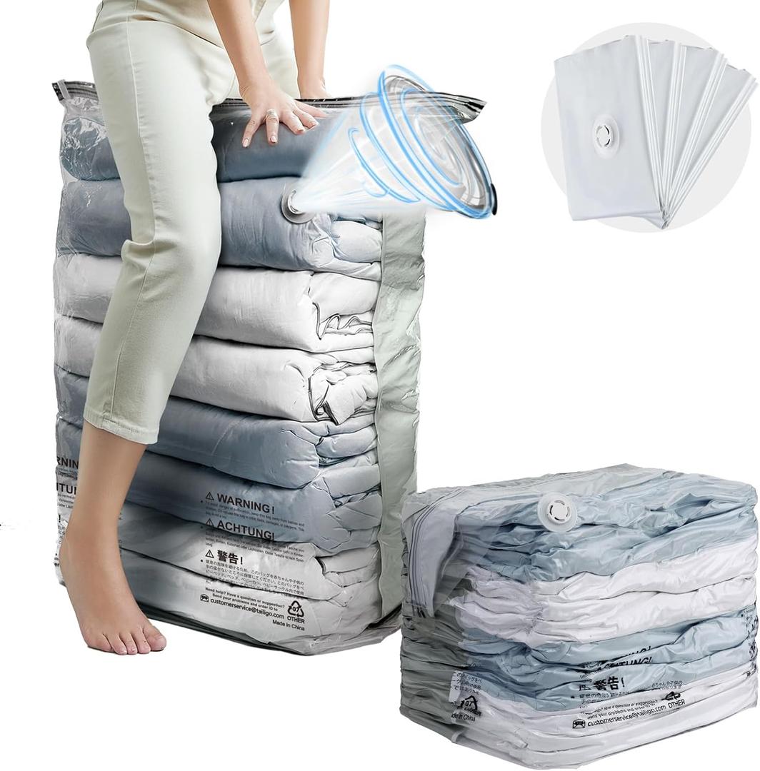 TAILI Vacuum Storage Bags 4 Pack, Jumbo Cube (31x40x15 Inch), Extra Large Vacuum Seal Bags for Clothing, Comforters, Blankets, Pillow, Bedding, Sweater, Closet Organizers, Space Saving, Cream