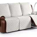 KinCam 100% Waterproof Recliner Sofa Covers, Non-Slip Reclining Couch Covers for 3 Seat, Recliner Couch Cover Furniture Protector with Elastic Straps for Pets, Kids, Beige White