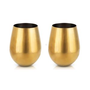Stemless Wine Glasses, Elegant Stainless Steel Wine Tumblers, Perfect Anniversary & Wedding Gifts, Cocktail, Stylish Drinkware, Home Bar Accessories, 18 oz, Set of 2, Gol