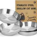 4-Pack Stainless Steel Cat Food Bowls, Shallow Whisker-Friendly Non-Slip Silicone Base Metal Dishes, Easy to Clean Indoor Water Flat Plates for Cat, Kitten, Small Dog (5.9")