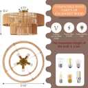 21 Rattan Light Fixtures Ceiling Light 2-Tier Wicker Boho Chandelier with Hand Woven Brushed Brass Finish Shade for Bedroom Kitchen Entryway Hallway 5-Light