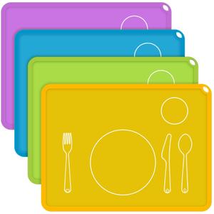 Zhehao 4 Pcs Montessori Kids Placemat 16 x 12'' Non Slip Baby Silicone Placemats for Toddlers Baby Eating Mat Food Mats for Toddler Dining Table Setting Learning Travel Kitchen(Light Colors)