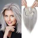 REECHO Real Human Hair Topper, 10 inch Women Hair Toppers for Thinning Hair, 100 Percent Human Hair Large Coverage Natural Hairpiece Wiglet, Butterfly Base 5"x4.8", Light Gray (Grey)