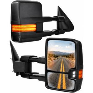 Towing Mirrors, Fit 2003 2004 2005 2006 Chevy Silverado GMC Sierra 1500 2500HD 3500(2007 Classic only) Power Adjusted Heated Glass Extended Tow Mirror Side Mirror w/LED Turn Signal Black