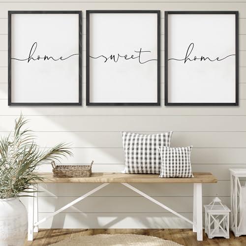 Heiple Set of 3 Framed Farmhouse Home Sweet Home Sign Above Bed Wall Decor for Bedroom Decor Wall Art Wood Signs (Black, 16"x24")