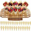 Ice Cream Cone Holder Stand with 100pcs Wooden Cones, 35 Holes Ice Cream Stand, Charcuterie Cones for French Fry Holder, Waffle Cones, Food Display, Catering Supplies, 12"x16"