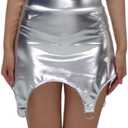 Women's Sexy Metallic Short Skirt High Waist Shiny Holographic Bodycon Night Party Mini Skirt (Medium)