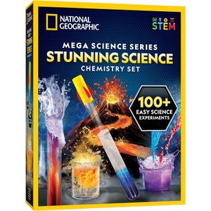 National Geographic Stunning Chemistry Set - Mega Science Kit with 45 Easy Experiments- Make a Volcano and Launch a Rocket, STEM Projects for Kids Ages 8-12, Science Toys (