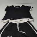 AKEWEI Shorts Sets Women 2 Piece Outfits Casual Short Sleeve Crewneck Tops and Drawstring Shorts Color Block Sets M