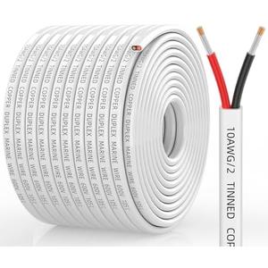 CONEPY 10 Gauge Marine Wire, 10/2 Duplex Marine Grade Cable, IP68 Waterproof/Oxygen-Free Tinned Copper Stranded PVC 10 AWG Wire for Boat, Automotive, RV, Solar, LED Strips (100FT/30M)