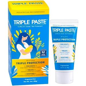Triple Paste Diaper Rash Cream for Baby - 3 oz Tube – Zinc Oxide Ointment Treats, Soothes & Prevents Diaper Rash, Pediatrician-Recommended Hypoallergenic Formula, Baby Essentials for Daily & Overnight EXP. 2030/05