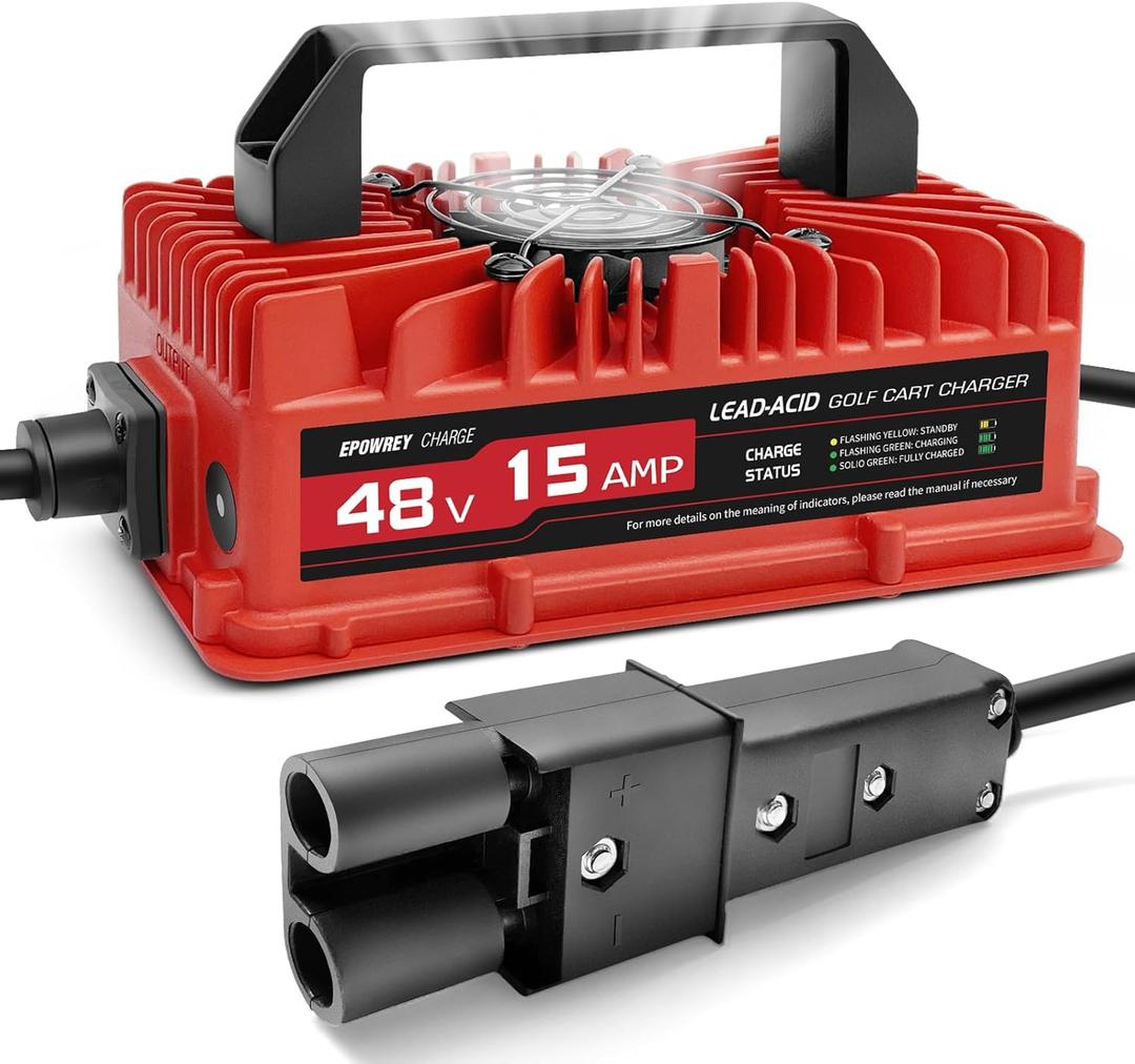 EPOWREY 15 Amp 48 Volt Golf Cart Battery Charger for Yamaha G19-G22 with 2-Pin Plug