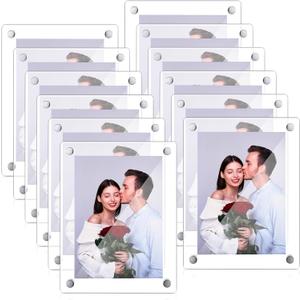 Wesiti 12 Pack Acrylic Picture Frames 5 x 7 Inches Floating Acrylic Photo Frame Clear Wall Mount Frameless with Metal Standoff for Christmas Home Artwork Display
