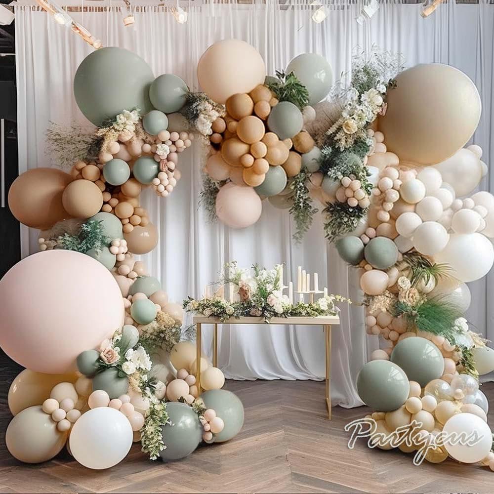 Dusty Green Nude Balloon Garland Double Stuffed Blush Brown Cream Sand White Neutral Matte Balloon Arch Kit for Baby Shower Wedding Birthday Gender Reveal Party Decoration
