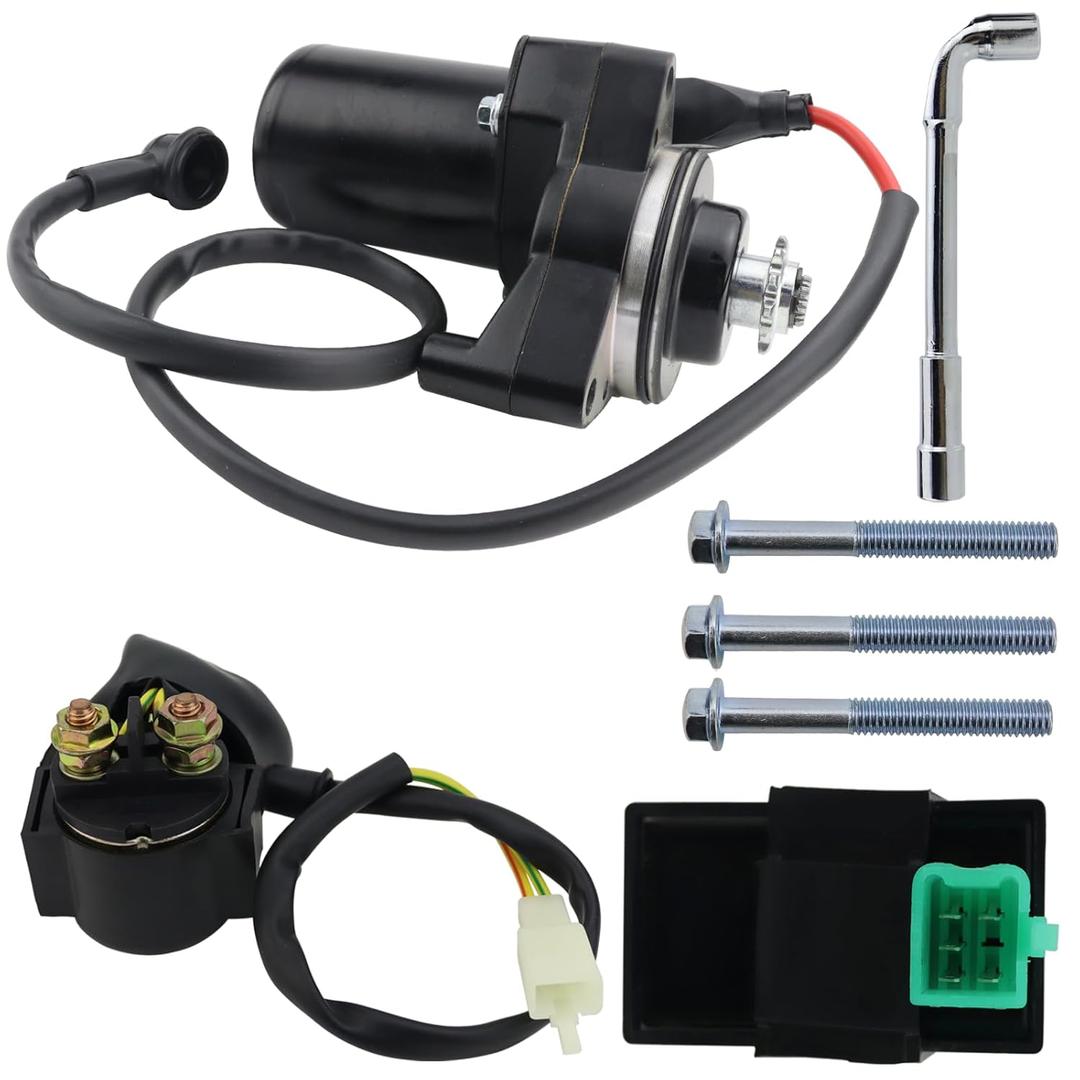 3 Bolt Starter & Relay & CDI for 50cc 70 cc 90cc 100 cc 110cc 125 cc ATV Dirt Bikes Go Karts Chinese Pit Bike Quad 4 Wheelers Dune Buggy Sandrail SSR Roketa Taotao Jonway SunL, Matte Black