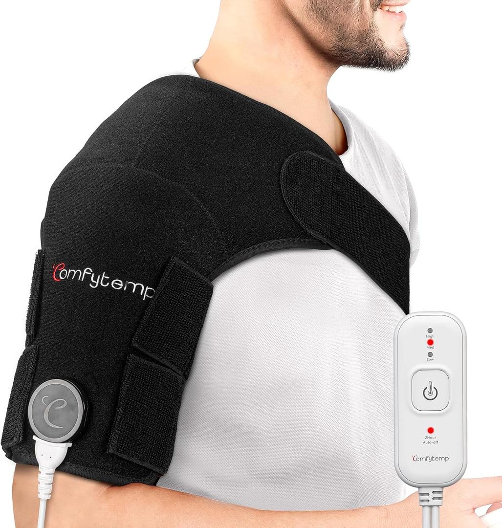 Comfytemp Shoulder Heating Pad for Rotator Cuff, Heating Pad for Shoulders with Brace, Electric Heated Shoulders Wrap for Men Women Mom Dad, 3 Heat Settings, 2H Auto-Off (S/M)