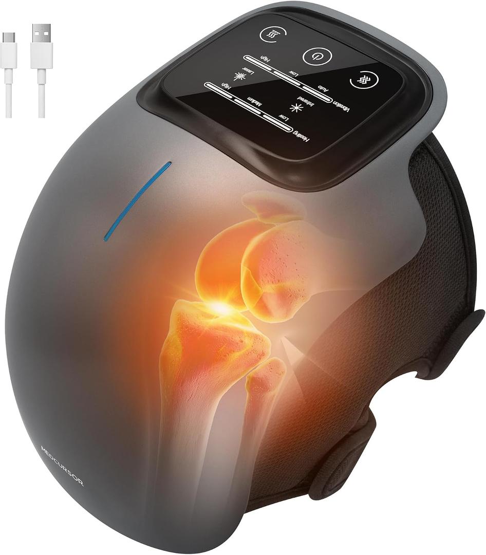 Medcursor Knee Massager with Heat, Cordless Heated Knee Massage for Pain Relief with 3 Heating Levels, 3 Vibration Modes, LED Screen, Adjustable Straps, Gift for Men and Women