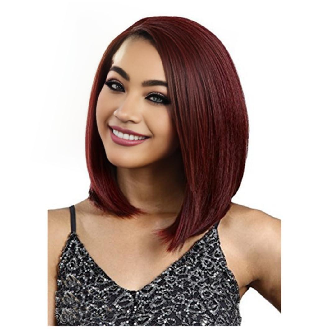 OYSRONG Elegant Women Medium Length Wine Red Straight Bob Heat Resistant Daily Hair Wig OYSRONG Elegant Women Medium Length Wine Red Straight Bob Heat Resistant Daily Hair Wig