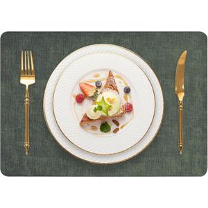 Faux Leather Placemats for Dining and Kitchen Table Washable Place Mats Non-Slip PU Table Mats for Homing Outdoor (Set of 4 Dark Green)
