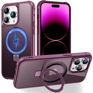 Hocase for iPhone 14 Pro Case 6.1", with Magnetic Ring Stand [Compatible with MagSafe] [Military Grade Protection] Slim Shockproof Translucent Protective Phone Case - Wine Red