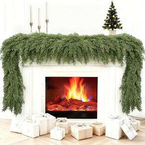 6FT Faux Cedar Garland, Real Touch Christmas Cypress Garland, Realistic Pine Cypress Bendable Branches for Mantel Decor Fireplace Staircase Table Centerpiece Indoor Outdoor Holiday Winter Decor
