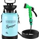 Portable Pressure Sprayer Shower 5L for Camping with 7 Spray Modes, Hand Press Camping Shower with Hose and Shower Head, Hiking Traveling Shower Garden Sprayer Pet Shower Blue