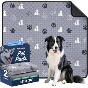 Washable Pee Pads, Puppy Pee Pad for Dogs, 2 Pack Absorbent Reusable Training Dog Pads Pet Puppy Pads, Non-Slip Potty Pads for Whelping, Playpen, Crate, Bed, Grey 36"x36" (Gray)