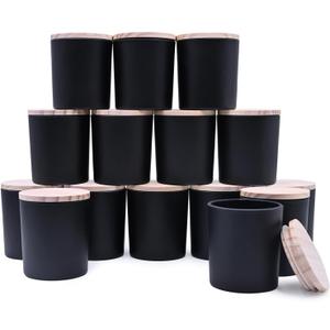 8 OZ Thick Candle Jars for Making Candles 15 Pcs, Black Empty Jars with Wood Lids for Candle Making, Sample Container,Matte Black (8oz)