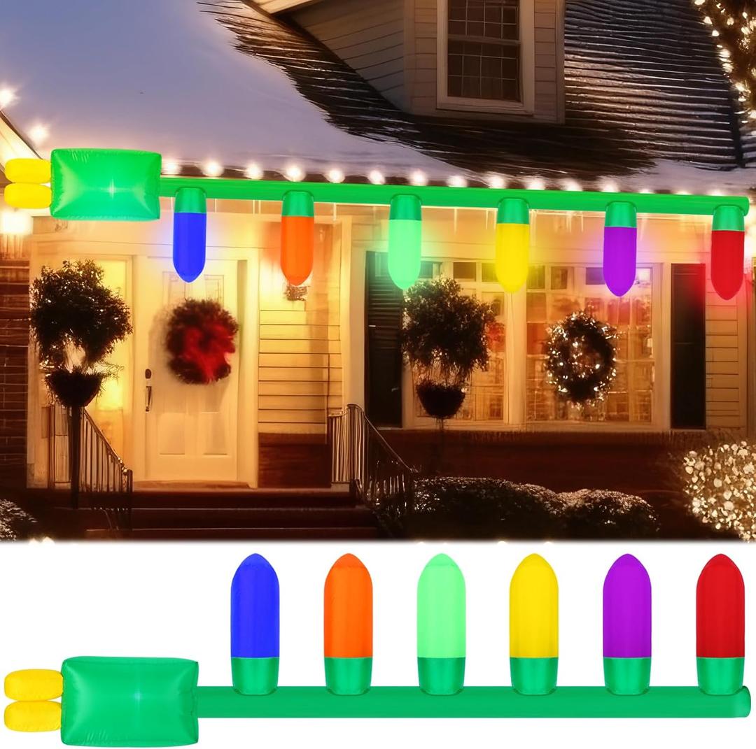 Leyndo 13 ft Giant Inflatable Christmas Light Bulb Ornaments Inflatable Hanging Christmas Light String Decoration Blow up Bulb with LED for Xmas Tree Porch Yard Holiday