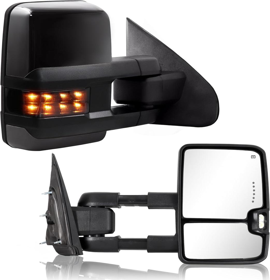 Towing Mirror for Silverado Sierra - Compatible with 2014-2018 Chevy Silverado GMC Sierra 1500 2500 HD 3500 HD with Power Adjusted Heated Glass Running Turn Signal Lights Light (Painted Black 8555 (Black)