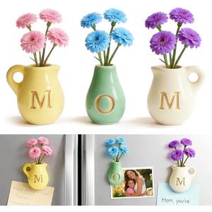 Mini Ceramic Vase Fridge Magnets – Tiny 3D Flower Vase Refrigerator Magnets with Fake Flowers, Cute Kitchen & Home Decor, Unique Birthday for Mom & Women