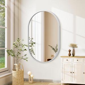 JJUUYOU Oval Bathroom Mirror with Metal Framed Hanging Oval Mirrors for Wall 20"x28" Small Vanity Mirrors Decotative for Living Room Entryway Bedroom More Silver JJUUYOU Oval Bathroom Mirror with Metal Framed Hanging Oval Mirrors for Wall 20"x28" Small Vanity Mirrors Decotative for Living Room Entryway Bedroom More Silver