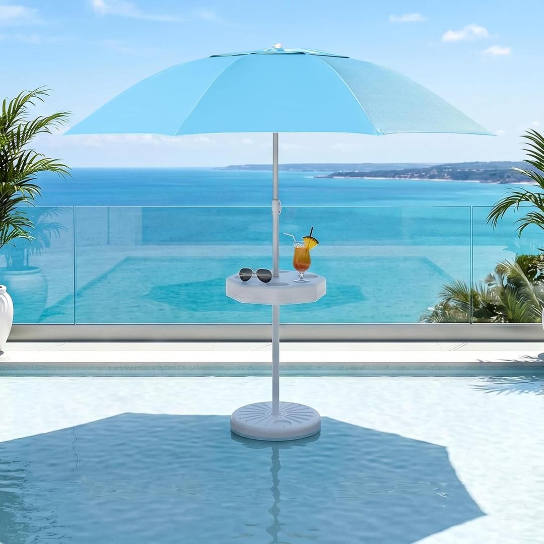 Pool Umbrella for Inside of Pool with Weighted Base & Cup Holder | UV Sun Shade, Adjustable Aluminum Pole,Portable In Pool Umbrella for for Patio, Pool, Deck, Backyard
