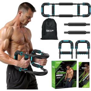 Vanlgs Twister Arm Trainer for Men, Chest Workout Equipment 5-Level Adjustable (40-130lb) with Ergonomic 27° Targets Biceps/ Clip/ Thigh, Portable Exerciser for Home Gym Travel Fitness, Blue