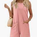 Ekouaer Womens Romper Summer Sleeveless Jumpsuit Casual Short Overalls with Pocket 2025 M