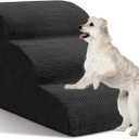 Dog Stairs for Small Dogs - High Density Foam Pet Steps, Extra Wide Dog Ramp with Non-Slip Bottom for High Beds, Couch and Sofa, Best for Dogs Injured, Older Doggy Cats,3 Steps, Black