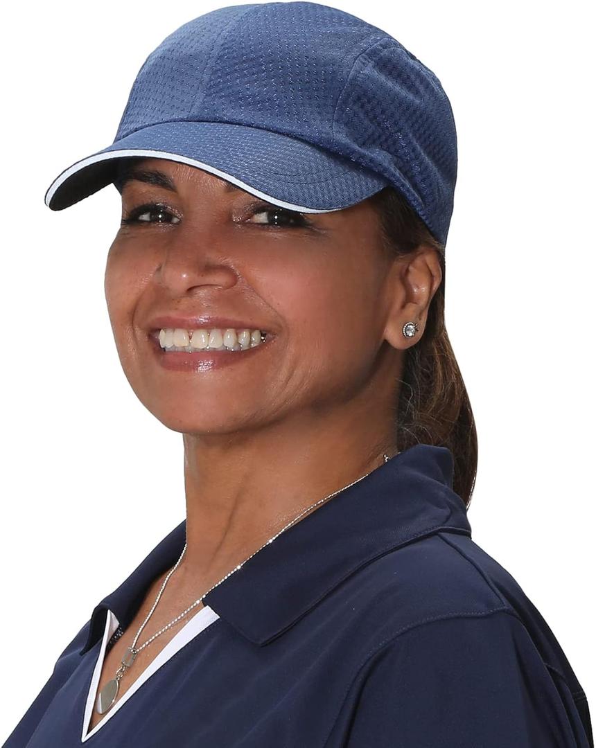 TrailHeads Women's Race Day Performance Running Cap, Lightweight & Quick Drying Mesh Sports Hat with Reflective Trim (Navy)