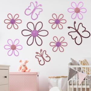 Wesiti 9 Pcs Boho Nursery Decor 3 Size Daisy Flower and Butterflies Woven Macrame Wall Hanging for Home Nursery Bedroom Dorm Wall Art(Fresh Color)