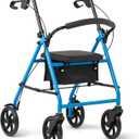 Medline Standard Adult Steel Rollator Walker Aid, Light Blue, 300 lb. Weight Capacity, 8” Wheels, Foldable, Adjustable Handles, Rolling Walker for Seniors