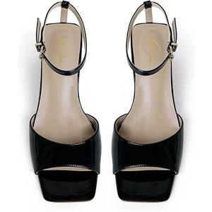 Women Square Toe Sandal Comfortable Open Toe Kitten Heel Ankle Strappy Sandal (9, Black)