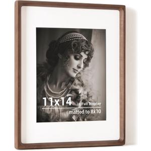 11x14 Picture Frame, USA-Sourced Walnut Wood Photo Frames with HD Tempered Glass, Handcrafted Rounded Corner 11 x 14 Wooden Frame Matted to 8x10 Photos, Gallery Wall Frames for Posters & Art Prints
