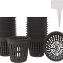 4 Inch Plastic Net Cups, Pots Plant Containers, for Hydroponics Aquaponics Orchids, 10 Pcs Black, with 20pcs Garden Tags.