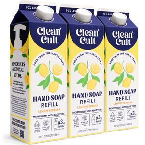 Cleancult Liquid Hand Soap Refills - Lemon Verbena - Moisturizes Dry & Sensitive Skin - Made with Aloe Vera & Essential Oils - Eco Friendly - Paper-Based Packaging - 32 oz/3 Pack
