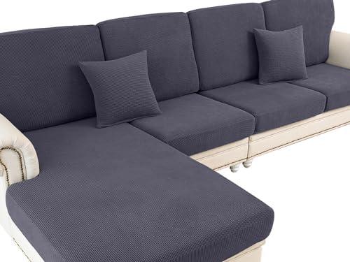 LA MEACK Chaise Couch Cushion Cover Washable Separate Seat Stretch Sectional Sofa Slipcover (1 Piece for Chaise or Sofa 3-Seater, Dark Grey)