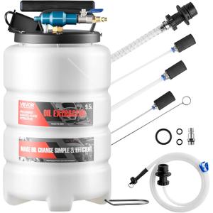 VEVOR Fluid Extractor, 9.5 L Capacity, Pneumatic/Manual Vacuum Oil Extractor Pump with 59 in Long Horse & Three 47 in Extension Tubes, Oil Change Pump with PE Tank for Cars, Lawn Mowers, Boats